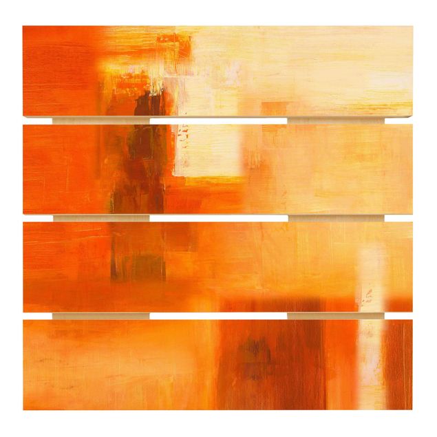 Prints på træ Composition In Orange And Brown 02