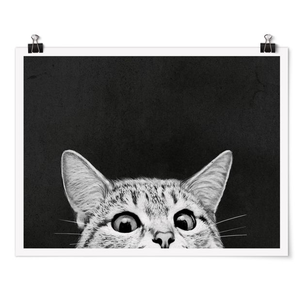 Plakater sort og hvid Illustration Cat Black And White Drawing