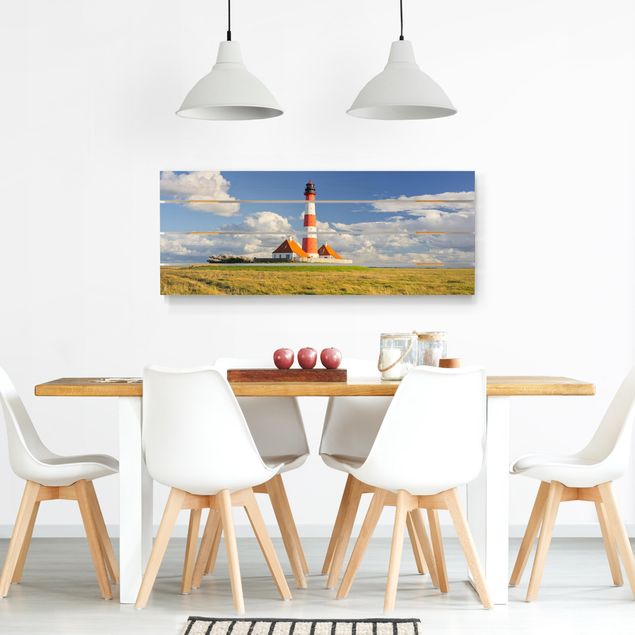 Prints på træ strande Lighthouse In Schleswig-Holstein