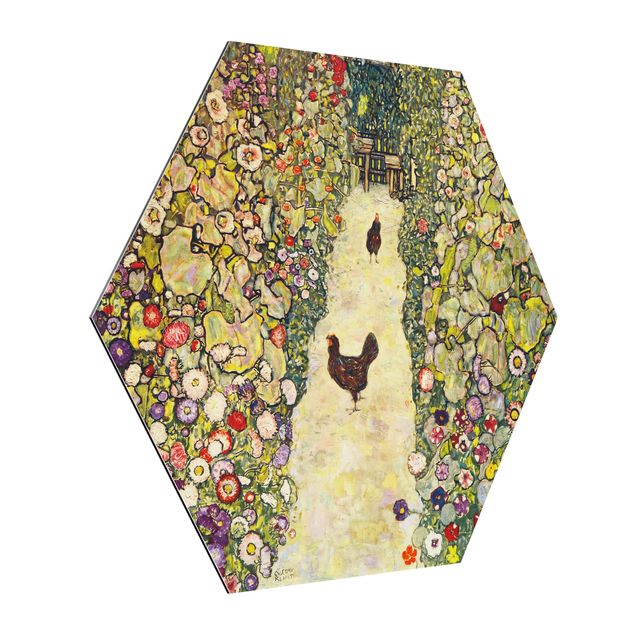 Billeder blomster Gustav Klimt - Garden Path with Hens
