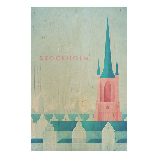 Prints på træ vintage Travel Poster - Stockholm
