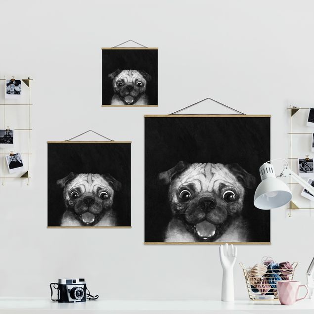 Billeder sort Illustration Dog Pug Painting On Black And White