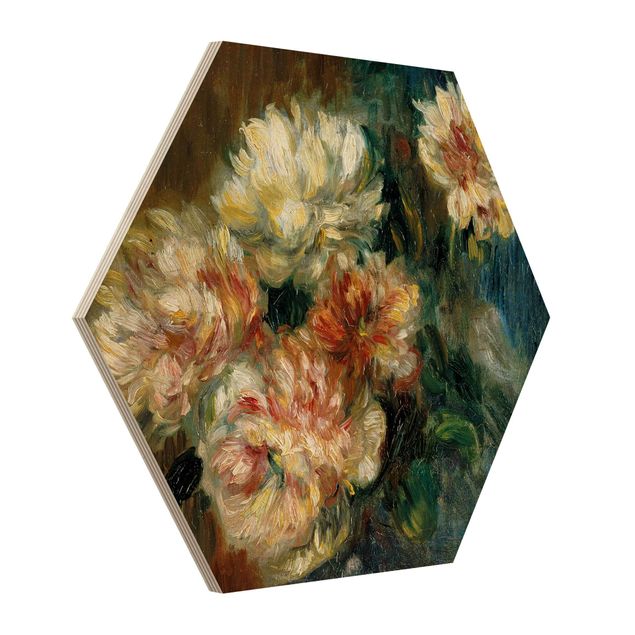 Prints på træ blomster Auguste Renoir - Vase of Peonies