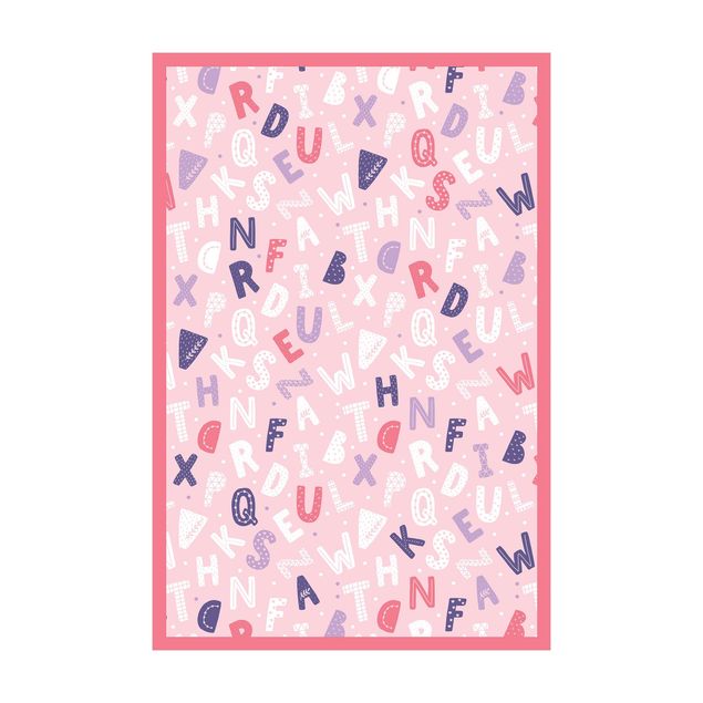 Tæpper Alphabet With Hearts And Dots In Light Pink With Frame