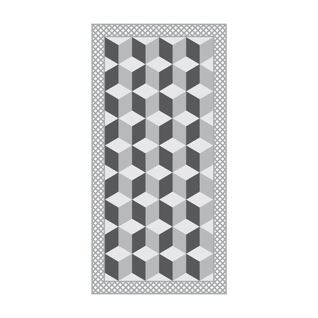 moderne tæppe Geometrical Tiles Illusion Of Stairs In Grey With Border
