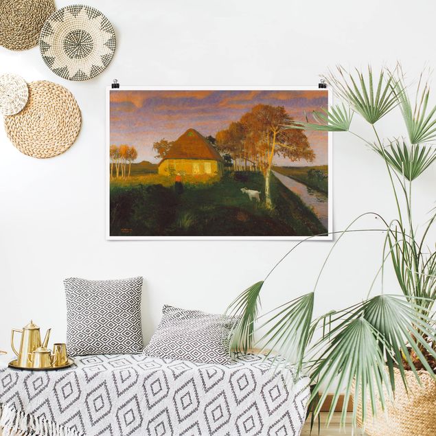 Kunst stilarter Otto Modersohn - Moor Cottage in the Evening Sun