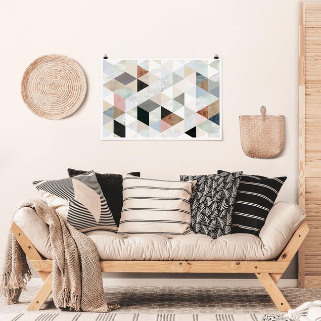 Plakater vintage Watercolour Mosaic With Triangles I
