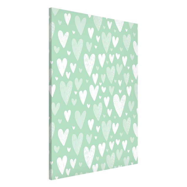 Børneværelse deco Small And Big Drawn White Hearts On Green