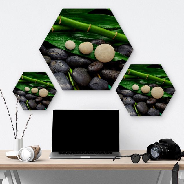 Sekskantede billeder Green Bamboo With Zen Stones