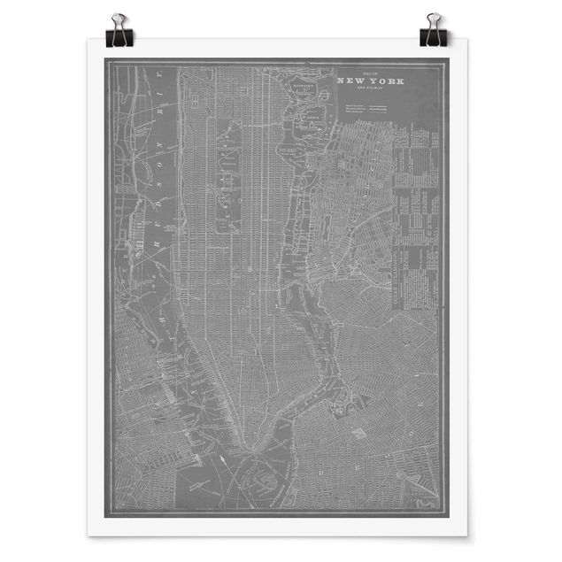 Plakater verdenskort Vintage Map New York Manhattan