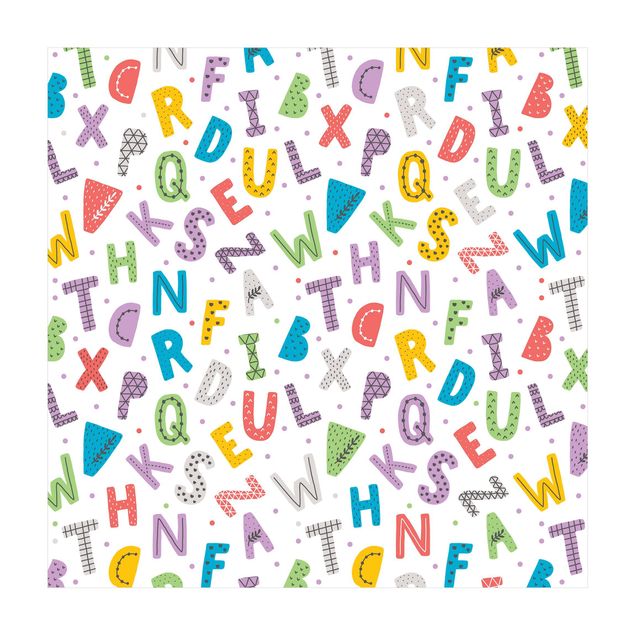 store gulvtæpper Alphabet With Hearts And Dots In Colourful