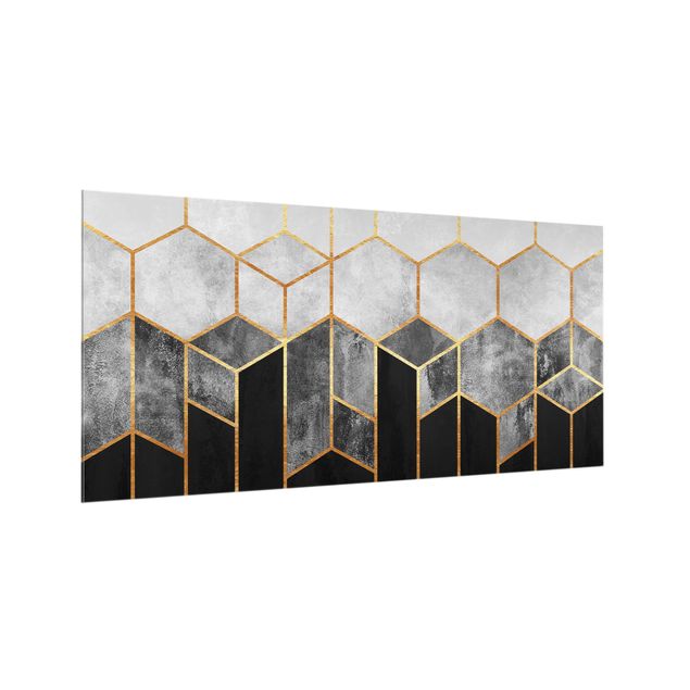 Stænkplader glas Golden Hexagons Black And White