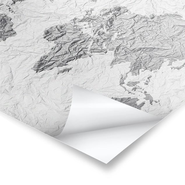 Plakater Paper World Map White Grey
