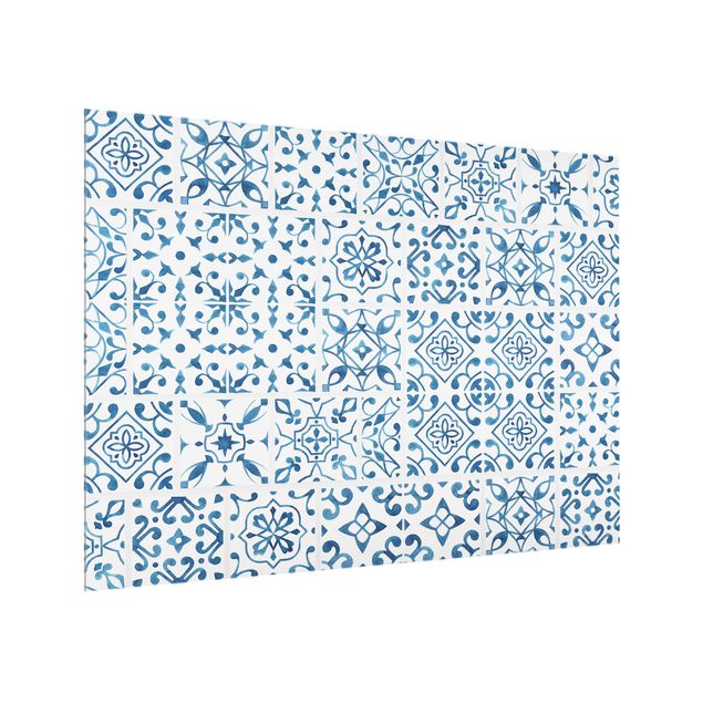 Stænkplader glas Tile pattern Blue White