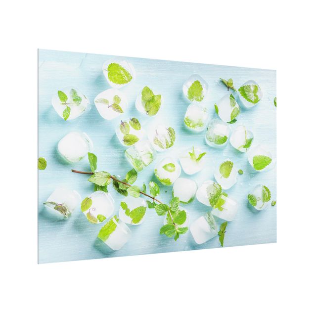 Stænkplader glas Ice Cubes With Mint Leaves