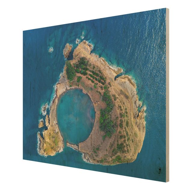 Prints på træ strande Aerial View - The Island Of Vila Franca Do Campo