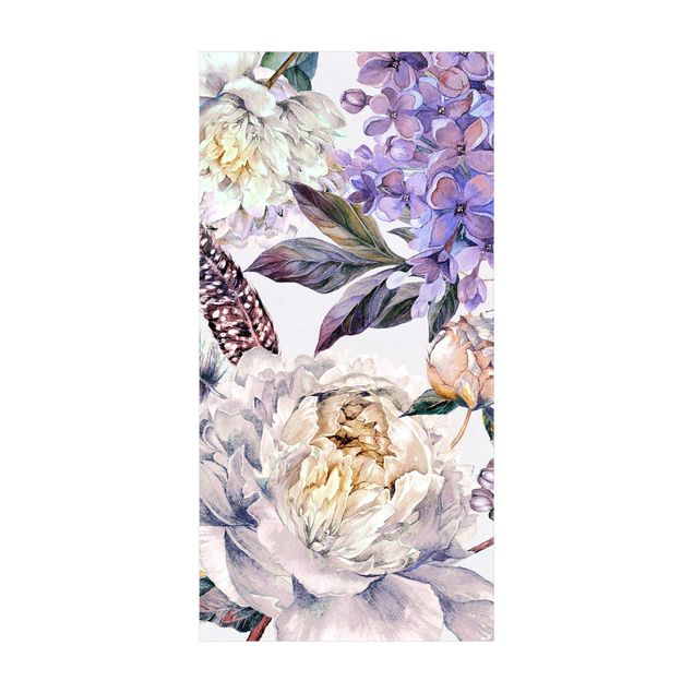 Blomstret tæppe Delicate Watercolour Boho Flowers And Feathers Pattern