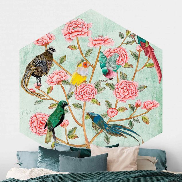 Tapet roser Chinoiserie Collage In Mint II