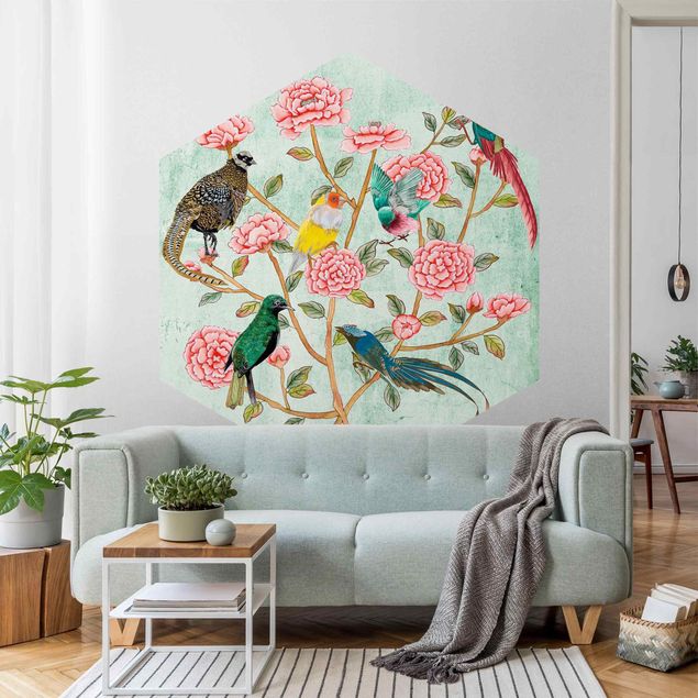 Fugle tapet Chinoiserie Collage In Mint II