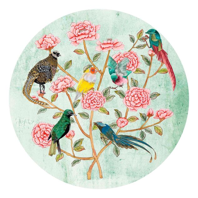 Fototapet blomster Chinoiserie Collage In Mint II
