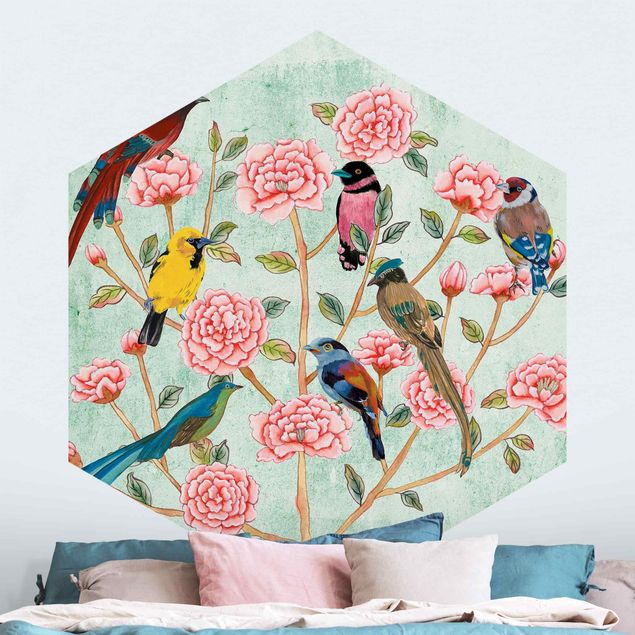 Tapet roser Chinoiserie Collage In Mint