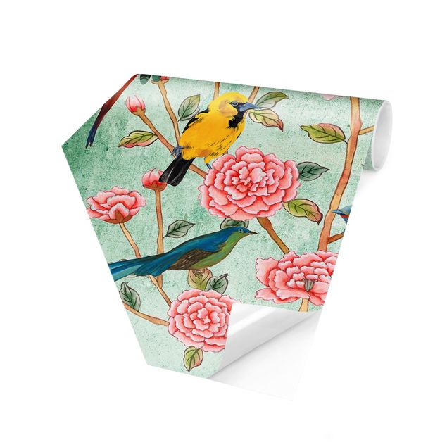 Moderne tapet Chinoiserie Collage In Mint