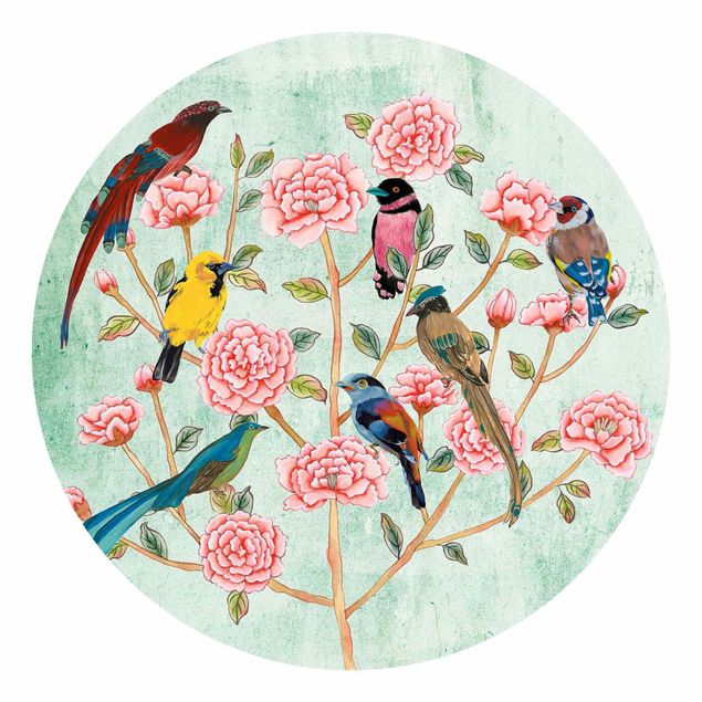 Fototapet blomster Chinoiserie Collage In Mint