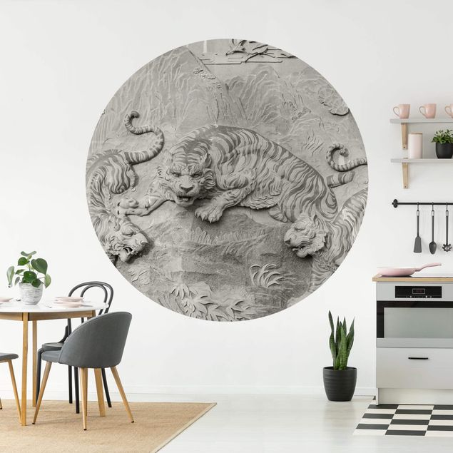 Tapet med tiger Chinoiserie Tiger In Stone Look