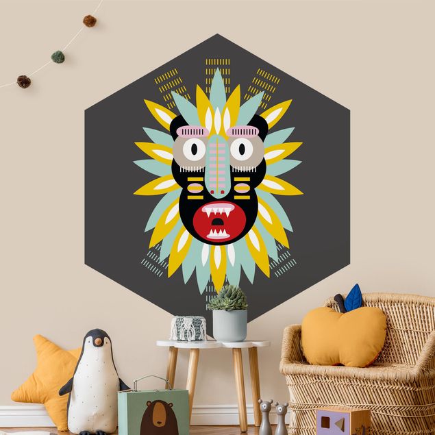 Sekskantede Tapeter Collage Ethnic Mask - King Kong