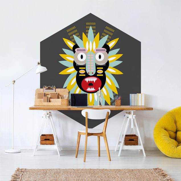Tapet beige Collage Ethnic Mask - King Kong