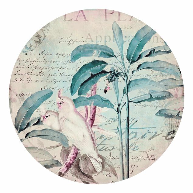 Moderne tapet Colonial Style Collage - Cockatoos And Palm Trees