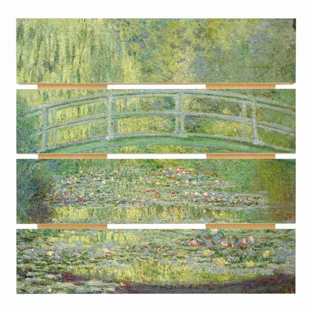 Prints på træ landskaber Claude Monet - Japanese Bridge