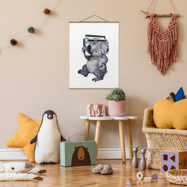 Billeder bjerge Illustration Koala With Radio Painting