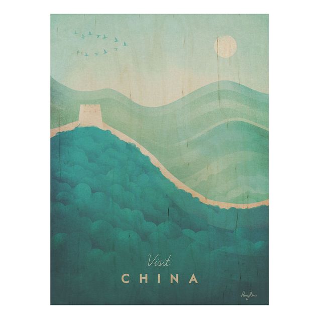 Prints på træ vintage Travel Poster - China