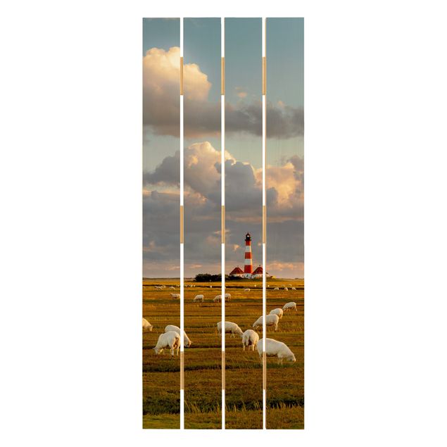 Billeder Rainer Mirau North Sea Lighthouse With Flock Of Sheep