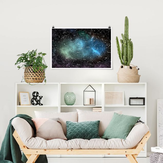 Plakater verdenskort Stellar Constellation Map Galactic Nebula