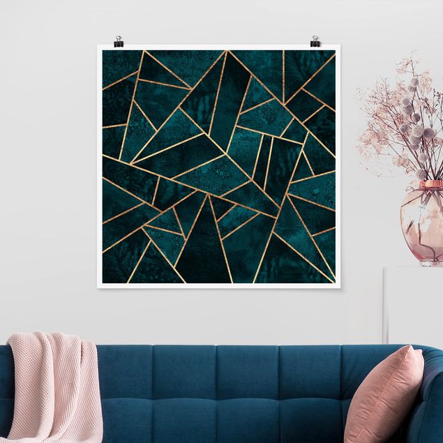 Plakater kunsttryk Dark Turquoise With Gold