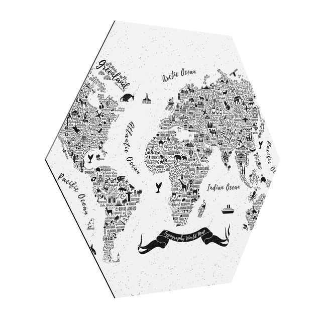 Billeder moderne Typography World Map White