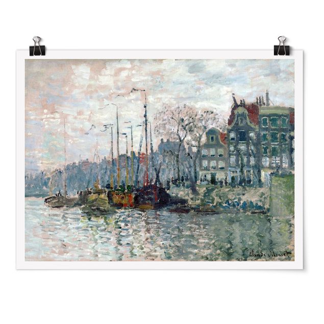 Plakater arkitektur og skyline Claude Monet - View Of The Prins Hendrikkade And The Kromme Waal In Amsterdam