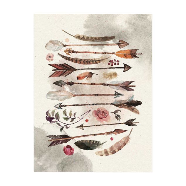 tæppe med blomster Boho Arrows And Feathers - Watercolour