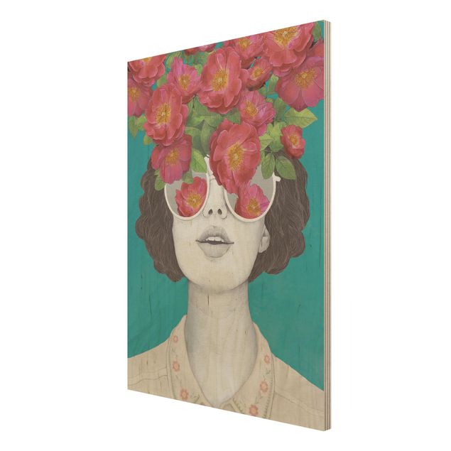 Billeder Laura Graves Art Illustration Portrait Woman Collage With Flowers Glasses
