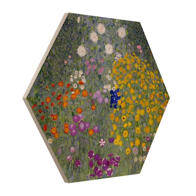 Prints på træ blomster Gustav Klimt - Cottage Garden