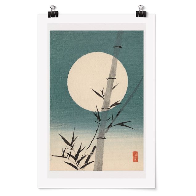 Plakater landskaber Japanese Drawing Bamboo And Moon