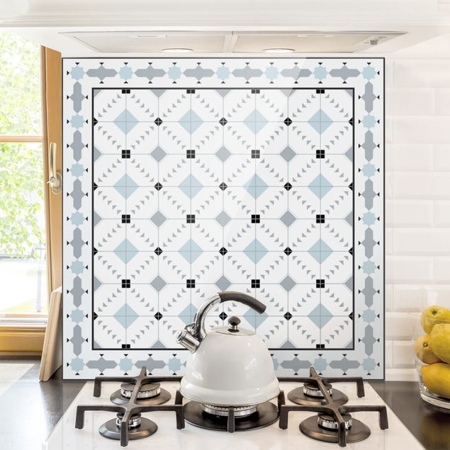 køkken dekorationer Geometrical Tiles Ikat Blue With Border
