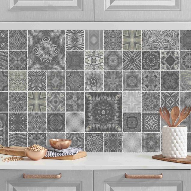 køkken dekorationer Grey Jungle Tiles With Silver Shimmer II