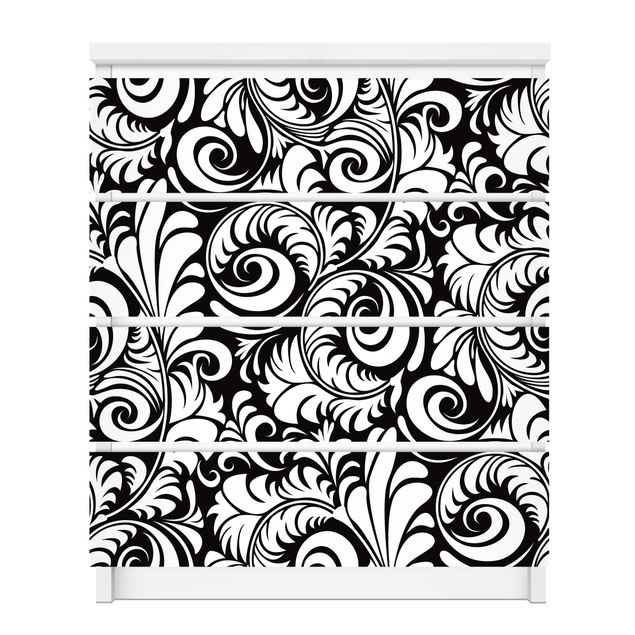 Selvklæbende folier sort og hvid Black And White Leaves Pattern