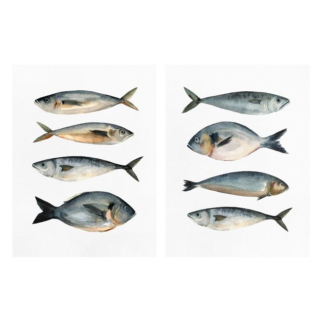 Billeder moderne Eight Fish In Watercolour Set I
