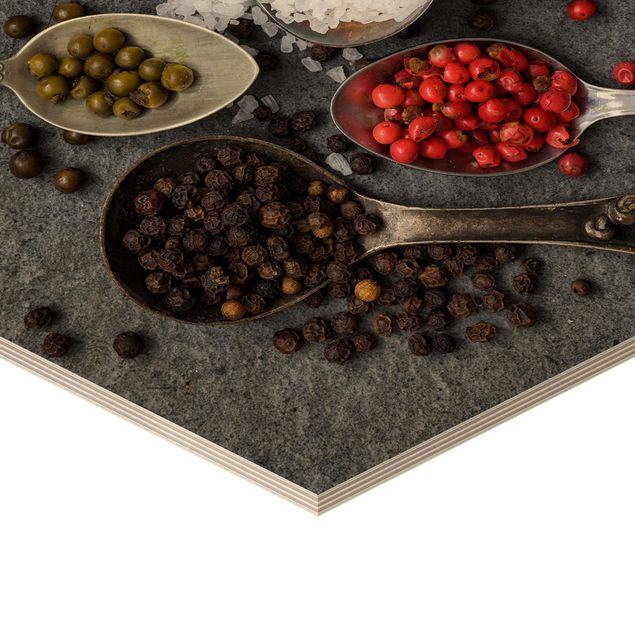 Sekskantede billeder Spices In Antique Spoons