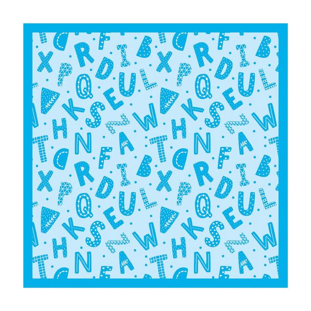 store gulvtæpper Alphabet With Hearts And Dots In Blue With Frame
