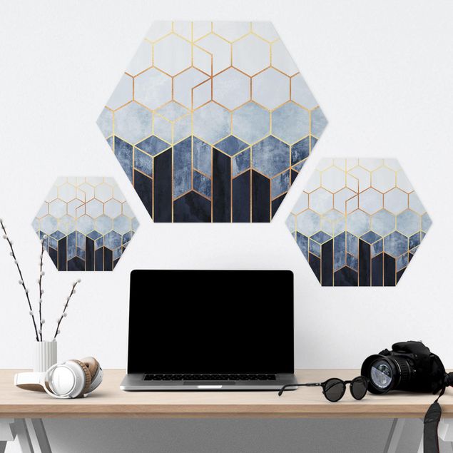 Hexagon Bild Forex - Goldene Sechsecke Blau Weiß